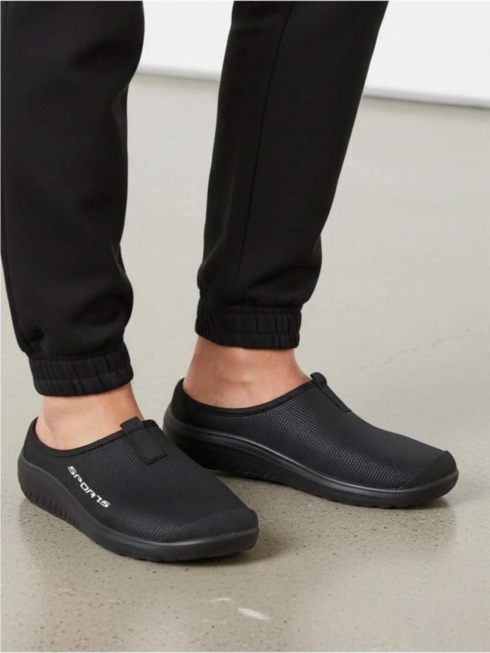 Mens Black Walking Slip On Shoes Sneakers Open Back Size 9 NWT